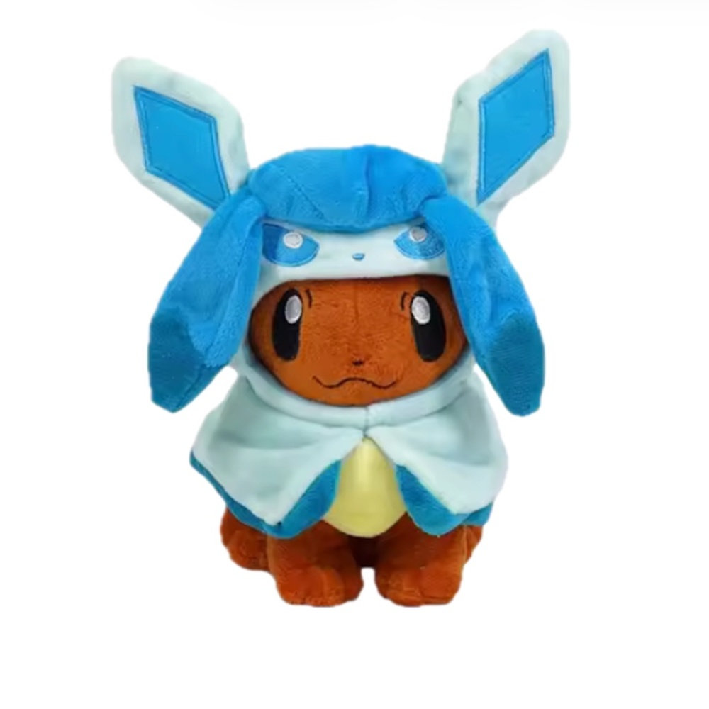 Pokemon Eevee Plush with Glaceon Costume Hoodie – 20cm Collectible Toy, Cute